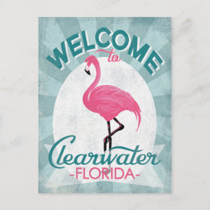 Carte Postale Clearwater Florida Flamant rose rose Retro