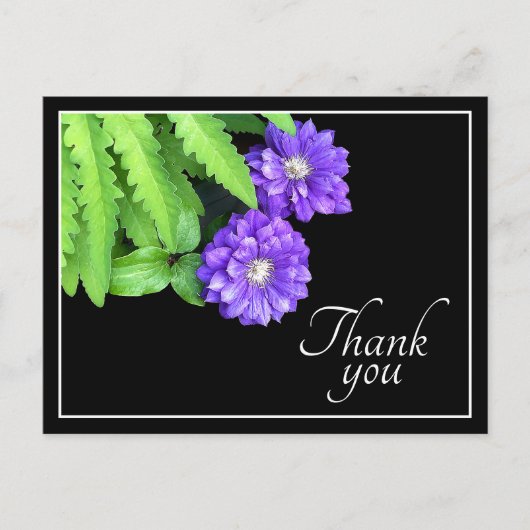 Carte Postale Clématite Violette Et Feuillage Vert Merci (Devant)