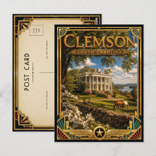 Carte Postale Clemson Caroline du Sud Art Déco doré de l'âge d'o