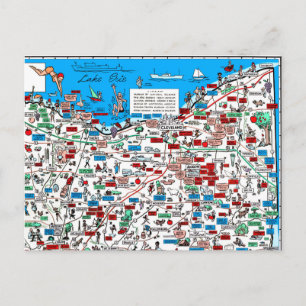 Carte Postale Cleveland Akron Canton retro 1966 cartoon postcard