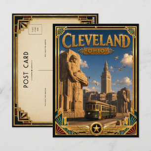 Carte Postale Cleveland Ohio Art Déco vintage de l'âge d'or