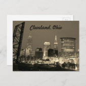 Carte Postale Cleveland Ohio ciel nocturne sépia (Devant / Derrière)