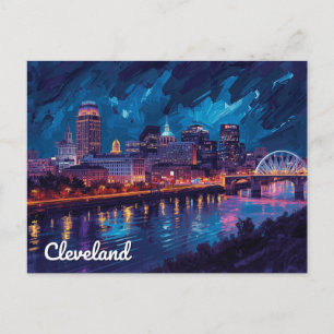 Carte Postale Cleveland Ohio Nuit Art Rivière