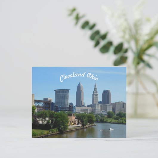 Carte Postale Cleveland, Ohio River Skyline Postcard (Curve) (Debout devant)