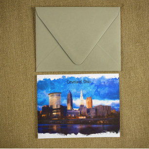 Carte Postale Cleveland Ohio USA Watercolor Vue panoramique