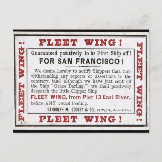 Carte Postale Clipper Fleet Wing en voile  (Devant)