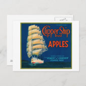 Carte Postale Clipper Ship Apple Étiquette (vert) - Cashmere, WA (Devant / Derrière)