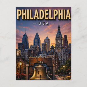 Carte Postale Cloche de la Liberté et vue du ciel de Philadelphi