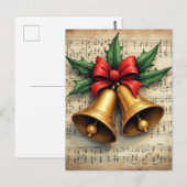 Carte Postale Cloche de Noël sur partition, (Devant / Derrière)