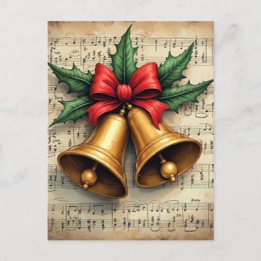 Carte Postale Cloche de Noël sur partition, (Devant)