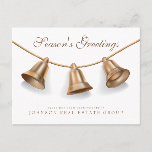 Carte Postale Cloches de Noël dorées | Bonnes Fêtes (Devant)