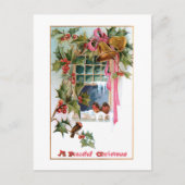 Carte Postale Cloches de Noël, Ruban, Holly & Birds à la fenêtre (Devant)