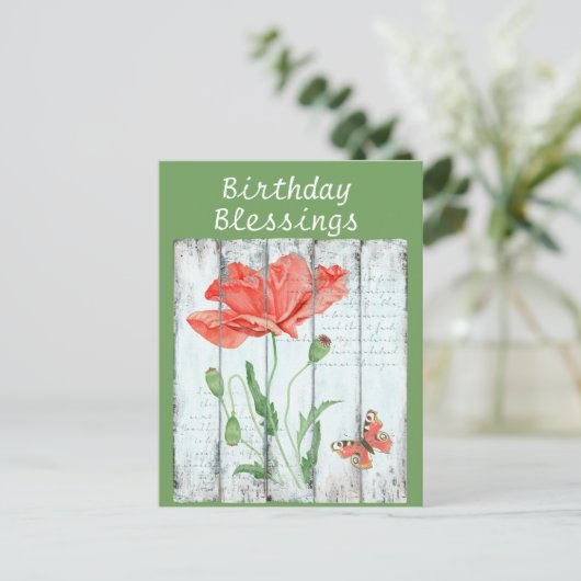 Carte Postale Clôture Blanche Rustique Fleurie Anniversaire Insp (Debout devant)