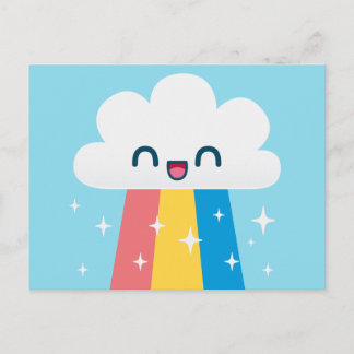Carte Postale Cloud arc-en-ciel mignon et excité avec étincelles