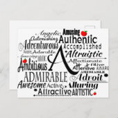 Carte Postale Cloud Word Adjectif commençant par la lettre A (Devant / Derrière)