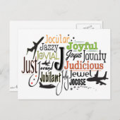 Carte Postale Cloud Word Adjectif commençant par la lettre J (Devant / Derrière)