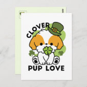 Carte Postale Clover Pup Love - St. Patrick's Day Chien Design (Devant / Derrière)