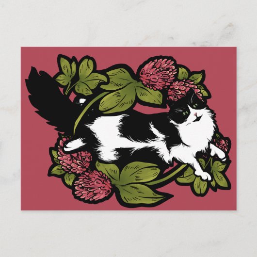 Carte Postale Clover Tuxedo Chat Floral Chats (Devant)