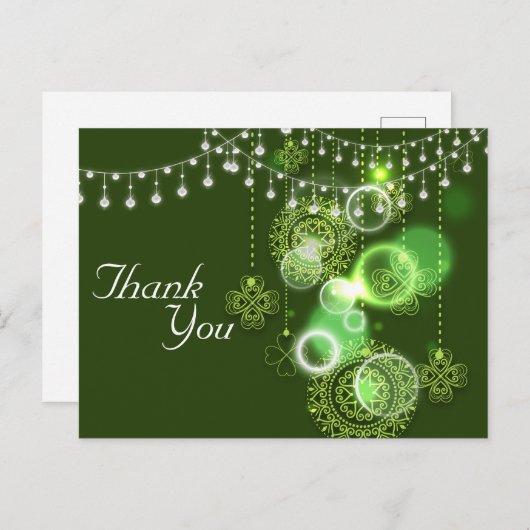 Carte Postale Clovers celtique Merci irlandais vert et blanc (Devant / Derrière)