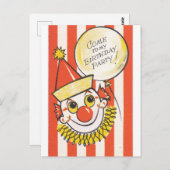 Carte Postale Clown Ancien Viendra À Ma Fête D'anniversaire (Devant / Derrière)