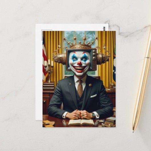 Carte Postale Clown au bureau (Devant/Arrière en situation)