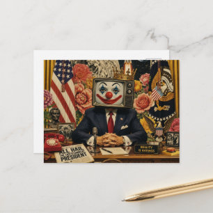 Carte Postale Clown au bureau en collage surréaliste