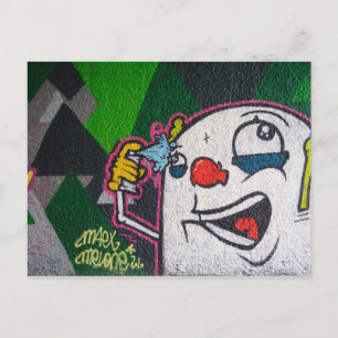 Carte Postale Clown avec graffiti blanc