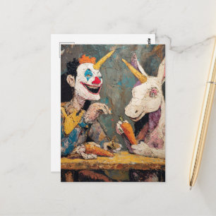 Carte Postale Clown avec licorne 