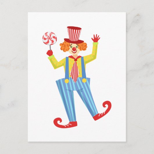 Carte Postale Clown Coloré Convivial Avec Lollypop En Classique (Devant)