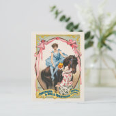 Carte Postale Clown Distribuant Des Fleurs À Une Femme À Cheval (Debout devant)