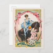 Carte Postale Clown Distribuant Des Fleurs À Une Femme À Cheval (Devant / Derrière)