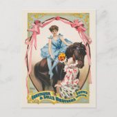 Carte Postale Clown Distribuant Des Fleurs À Une Femme À Cheval (Devant)