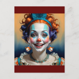 Carte Postale clown drôle avec du poisson comme boucles d'oreill