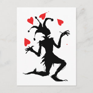 Carte Postale Clown Effrayant Jouant avec des Cœurs