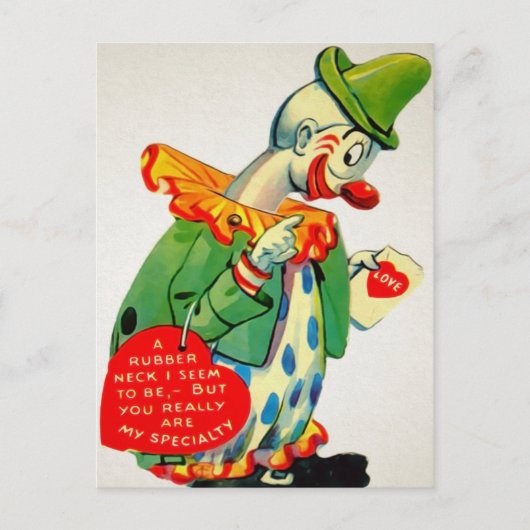 Carte Postale Clown en rubbbasse vintage Valentine (Devant)