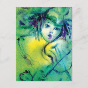 CARTE POSTALE CLOWN EN VERT