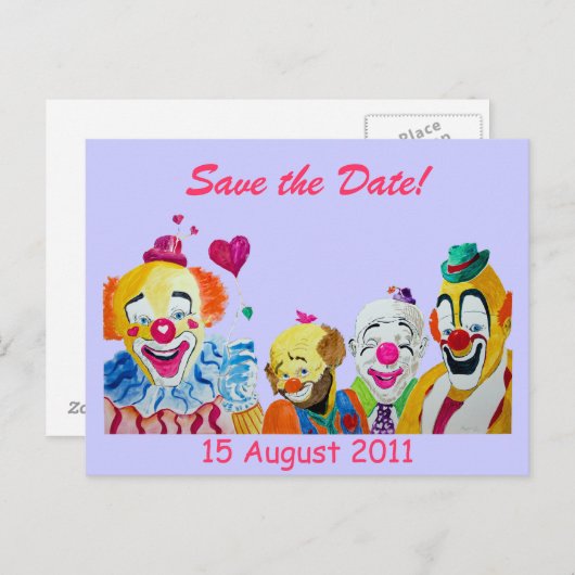 Carte postale Clown Enregistrer la date (Devant / Derrière)