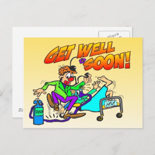Carte Postale Clown Get Well Bientôt (Devant / Derrière)