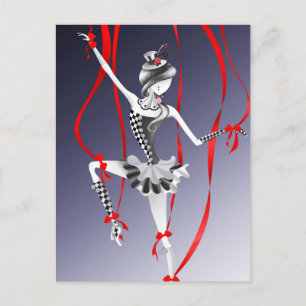 Carte postale Clown Marionnette Rubans Rouges