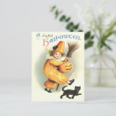 Carte Postale Clown noir Chat Jack-o'-lantern Citrouille (Debout devant)