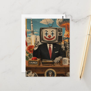 Carte Postale Clown Rétro au Bureau Collage Surréaliste