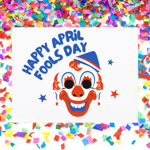 Carte Postale Clown rouge et bleu rétro April Fools’ Day