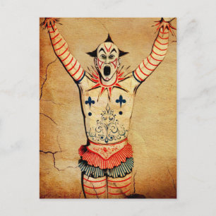 Carte Postale Clown Vintage effrayant