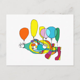 Carte Postale Clown volant en ballon