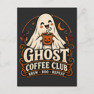Carte Postale Club de Café Fantôme Halloween Mignon et Effrayant