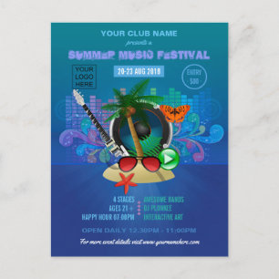Carte Postale Club Festival de musique d'été ajouter un logo pub