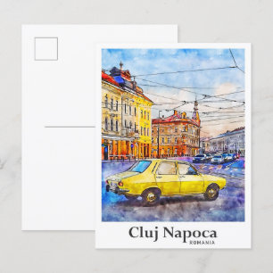 Carte Postale Cluj Napoca Roumanie Voyage Aquarelle main tirée