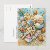 Carte Postale Coastal Beach Seashells Starfish Aquarelle Art (Devant / Derrière)