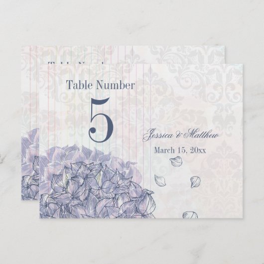 Carte Postale Cobalt bleu hydrangea fleur mariage numéro de tabl (Devant / Derrière)
