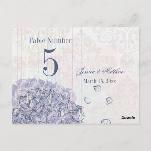 Carte Postale Cobalt bleu hydrangea fleur mariage numéro de tabl (Dos)